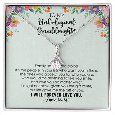 Alluring Beauty Necklace 14K White Gold Finish | 1 | Personalized To My Unbiological Granddaughter Necklace Family Isn't Always Blood Bonus Granddaughter Birthday Gifts Christmas Customized Gift Box Message Card | siriusteestore