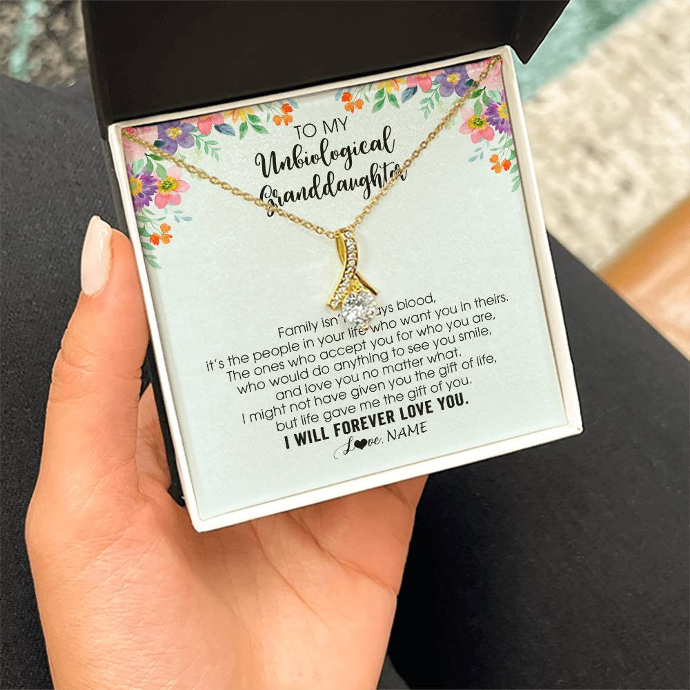 Alluring Beauty Necklace 18K Yellow Gold Finish | 2 | Personalized To My Unbiological Granddaughter Necklace Family Isn't Always Blood Bonus Granddaughter Birthday Gifts Christmas Customized Gift Box Message Card | siriusteestore
