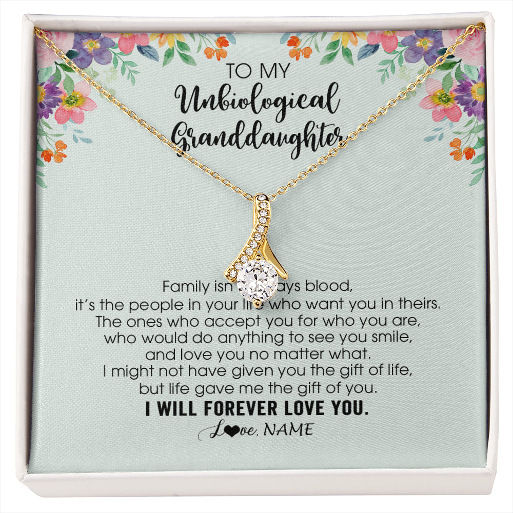 Alluring Beauty Necklace 18K Yellow Gold Finish | 1 | Personalized To My Unbiological Granddaughter Necklace Family Isn't Always Blood Bonus Granddaughter Birthday Gifts Christmas Customized Gift Box Message Card | siriusteestore