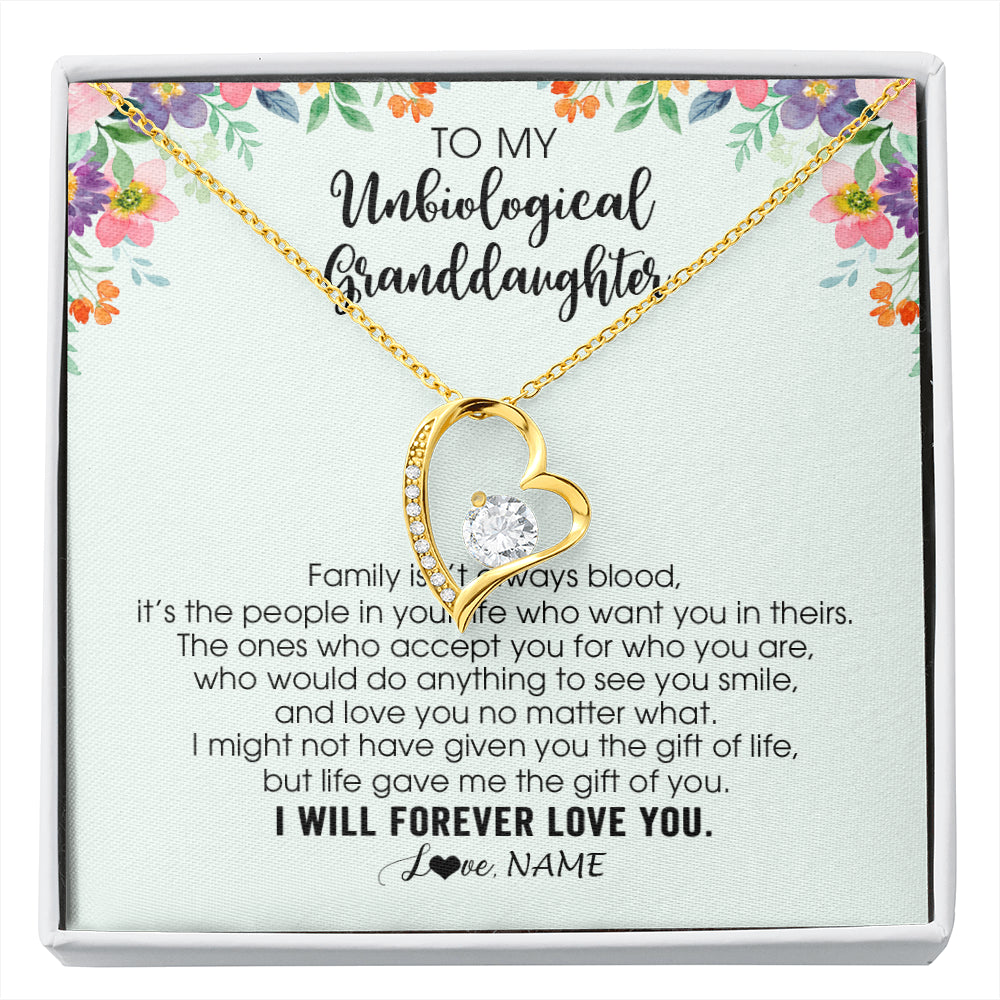 Forever Love Necklace 18K Yellow Gold Finish | 1 | Personalized To My Unbiological Granddaughter Necklace Family Isn't Always Blood Bonus Granddaughter Birthday Gifts Christmas Customized Gift Box Message Card | siriusteestore