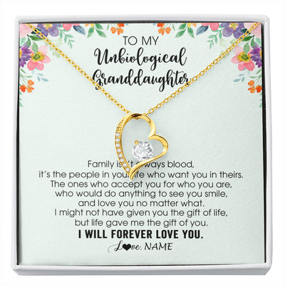 Forever Love Necklace 18K Yellow Gold Finish | 1 | Personalized To My Unbiological Granddaughter Necklace Family Isn't Always Blood Bonus Granddaughter Birthday Gifts Christmas Customized Gift Box Message Card | siriusteestore