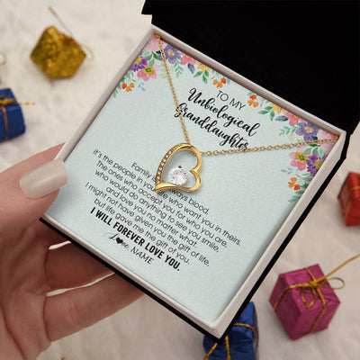 Forever Love Necklace 18K Yellow Gold Finish | 2 | Personalized To My Unbiological Granddaughter Necklace Family Isn't Always Blood Bonus Granddaughter Birthday Gifts Christmas Customized Gift Box Message Card | siriusteestore