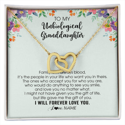 Interlocking Hearts Necklace 18K Yellow Gold Finish | 1 | Personalized To My Unbiological Granddaughter Necklace Family Isn't Always Blood Bonus Granddaughter Birthday Gifts Christmas Customized Gift Box Message Card | siriusteestore