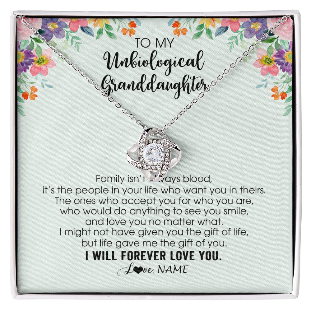 Love Knot Necklace 14K White Gold Finish | 1 | Personalized To My Unbiological Granddaughter Necklace Family Isn't Always Blood Bonus Granddaughter Birthday Gifts Christmas Customized Gift Box Message Card | siriusteestore