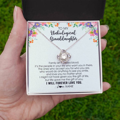 Love Knot Necklace 14K White Gold Finish | 2 | Personalized To My Unbiological Granddaughter Necklace Family Isn't Always Blood Bonus Granddaughter Birthday Gifts Christmas Customized Gift Box Message Card | siriusteestore