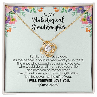 Love Knot Necklace 18K Yellow Gold Finish | 1 | Personalized To My Unbiological Granddaughter Necklace Family Isn't Always Blood Bonus Granddaughter Birthday Gifts Christmas Customized Gift Box Message Card | siriusteestore