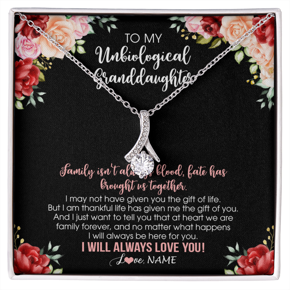 Alluring Beauty Necklace 14K White Gold Finish | 1 | Personalized To My Unbiological Granddaughter Necklace Family Together Birthday Gifts For Bonus Granddaughter Christmas Customized Gift Box Message Card | siriusteestore