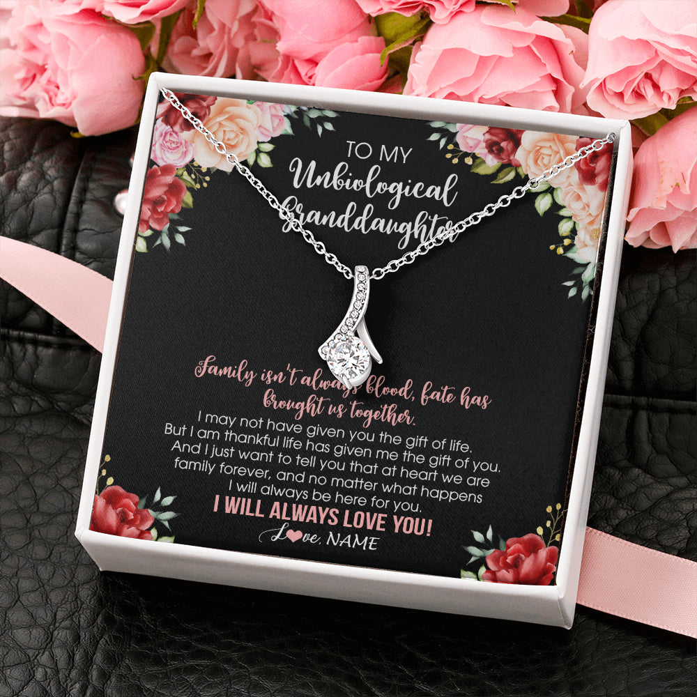 Alluring Beauty Necklace 14K White Gold Finish | 2 | Personalized To My Unbiological Granddaughter Necklace Family Together Birthday Gifts For Bonus Granddaughter Christmas Customized Gift Box Message Card | siriusteestore
