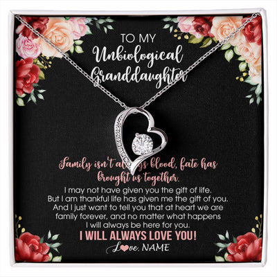 Forever Love Necklace 14K White Gold Finish | 1 | Personalized To My Unbiological Granddaughter Necklace Family Together Birthday Gifts For Bonus Granddaughter Christmas Customized Gift Box Message Card | siriusteestore
