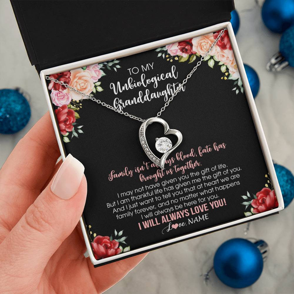 Forever Love Necklace 14K White Gold Finish | 2 | Personalized To My Unbiological Granddaughter Necklace Family Together Birthday Gifts For Bonus Granddaughter Christmas Customized Gift Box Message Card | siriusteestore