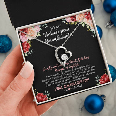 Forever Love Necklace 14K White Gold Finish | 2 | Personalized To My Unbiological Granddaughter Necklace Family Together Birthday Gifts For Bonus Granddaughter Christmas Customized Gift Box Message Card | siriusteestore