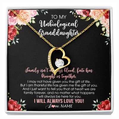 Forever Love Necklace 18K Yellow Gold Finish | 1 | Personalized To My Unbiological Granddaughter Necklace Family Together Birthday Gifts For Bonus Granddaughter Christmas Customized Gift Box Message Card | siriusteestore