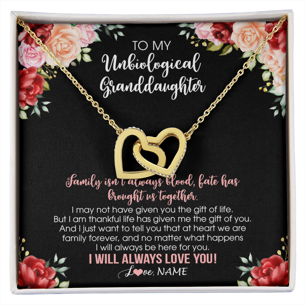 Interlocking Hearts Necklace 18K Yellow Gold Finish | 1 | Personalized To My Unbiological Granddaughter Necklace Family Together Birthday Gifts For Bonus Granddaughter Christmas Customized Gift Box Message Card | siriusteestore
