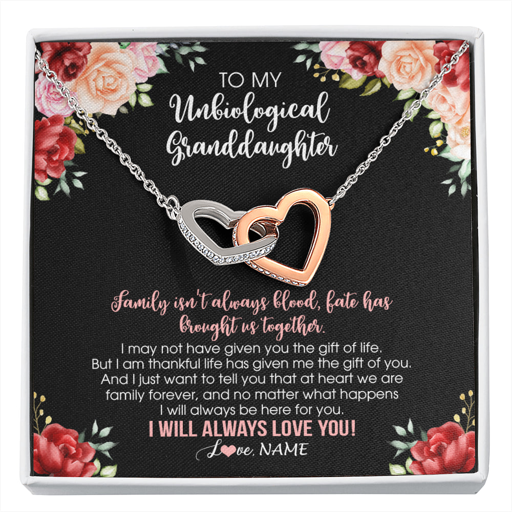 Interlocking Hearts Necklace Stainless Steel & Rose Gold Finish | 1 | Personalized To My Unbiological Granddaughter Necklace Family Together Birthday Gifts For Bonus Granddaughter Christmas Customized Gift Box Message Card | siriusteestore