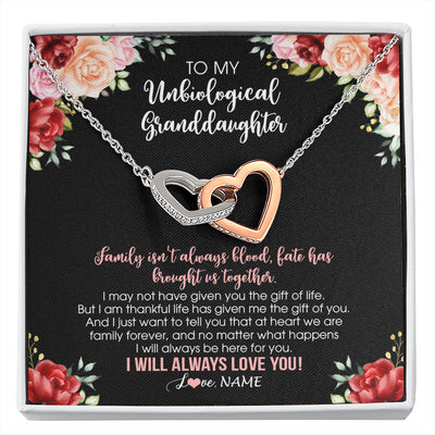 Interlocking Hearts Necklace Stainless Steel & Rose Gold Finish | 1 | Personalized To My Unbiological Granddaughter Necklace Family Together Birthday Gifts For Bonus Granddaughter Christmas Customized Gift Box Message Card | siriusteestore