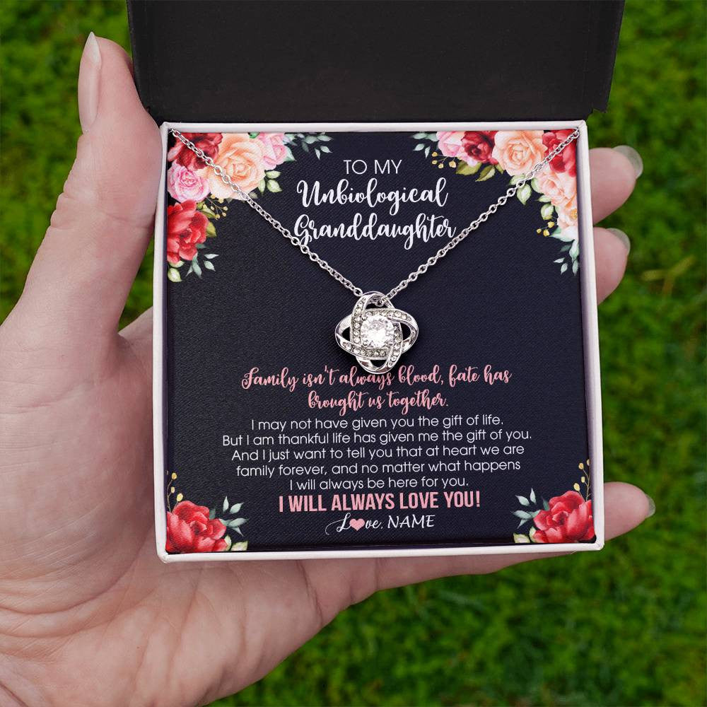 Love Knot Necklace 14K White Gold Finish | 2 | Personalized To My Unbiological Granddaughter Necklace Family Together Birthday Gifts For Bonus Granddaughter Christmas Customized Gift Box Message Card | siriusteestore