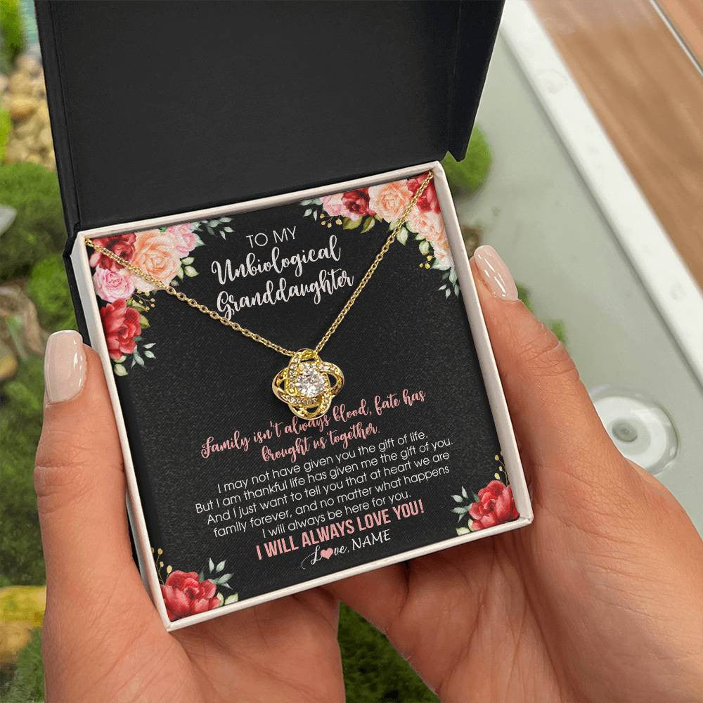 Love Knot Necklace 18K Yellow Gold Finish | 2 | Personalized To My Unbiological Granddaughter Necklace Family Together Birthday Gifts For Bonus Granddaughter Christmas Customized Gift Box Message Card | siriusteestore