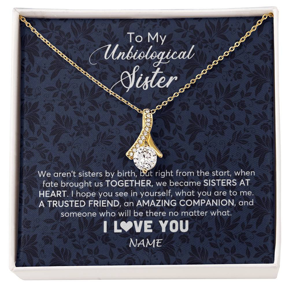 Alluring Beauty Necklace 18K Yellow Gold Finish | 1 | Personalized To My Unbiological Sister Necklace For Soul Sister Best Friend Bff Birthday Graduation Christmas Pendant Jewelry Customized Gift Box Message Card | siriusteestore