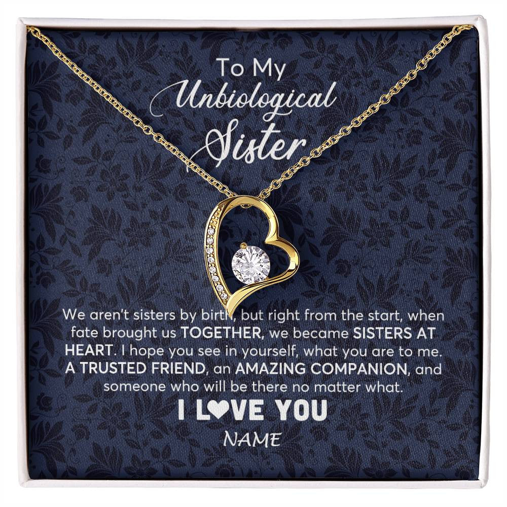 Forever Love Necklace 18K Yellow Gold Finish | 1 | Personalized To My Unbiological Sister Necklace For Soul Sister Best Friend Bff Birthday Graduation Christmas Pendant Jewelry Customized Gift Box Message Card | siriusteestore