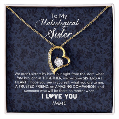 Forever Love Necklace 18K Yellow Gold Finish | 1 | Personalized To My Unbiological Sister Necklace For Soul Sister Best Friend Bff Birthday Graduation Christmas Pendant Jewelry Customized Gift Box Message Card | siriusteestore