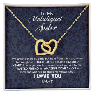 Interlocking Hearts Necklace 18K Yellow Gold Finish | 1 | Personalized To My Unbiological Sister Necklace For Soul Sister Best Friend Bff Birthday Graduation Christmas Pendant Jewelry Customized Gift Box Message Card | siriusteestore