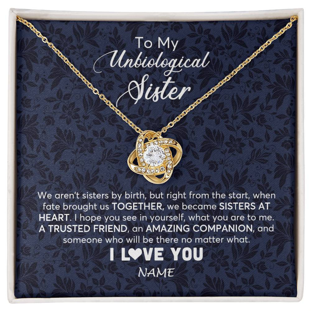 Love Knot Necklace 18K Yellow Gold Finish | 1 | Personalized To My Unbiological Sister Necklace For Soul Sister Best Friend Bff Birthday Graduation Christmas Pendant Jewelry Customized Gift Box Message Card | siriusteestore