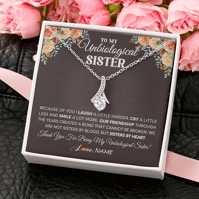 Alluring Beauty Necklace 14K White Gold Finish | 2 | Personalized To My Unbiological Sister Necklace From Sister By Heart Sister Friendship Best Friend Birthday Christmas Customized Gift Box Message Card | siriusteestore