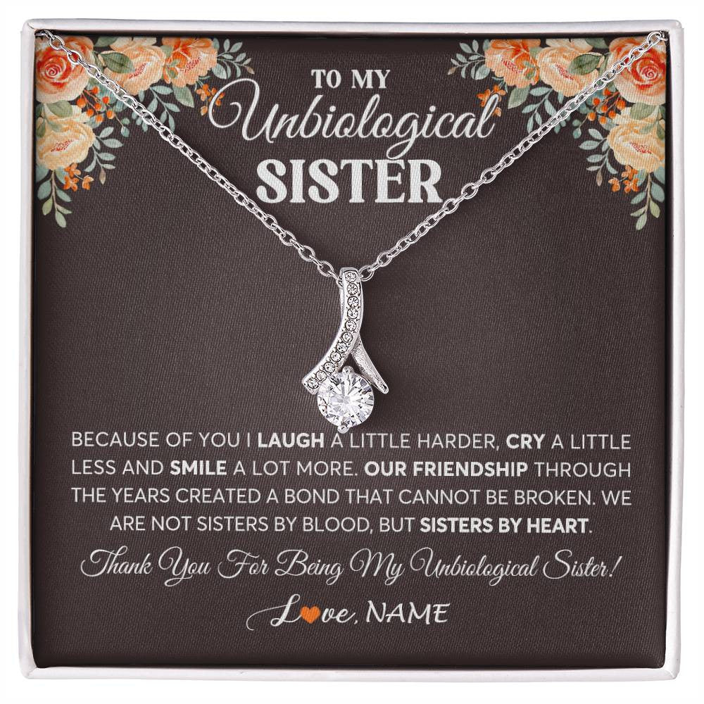 Alluring Beauty Necklace 14K White Gold Finish | 1 | Personalized To My Unbiological Sister Necklace From Sister By Heart Sister Friendship Best Friend Birthday Christmas Customized Gift Box Message Card | siriusteestore