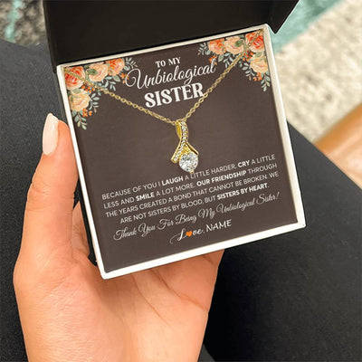 Alluring Beauty Necklace 18K Yellow Gold Finish | 2 | Personalized To My Unbiological Sister Necklace From Sister By Heart Sister Friendship Best Friend Birthday Christmas Customized Gift Box Message Card | siriusteestore