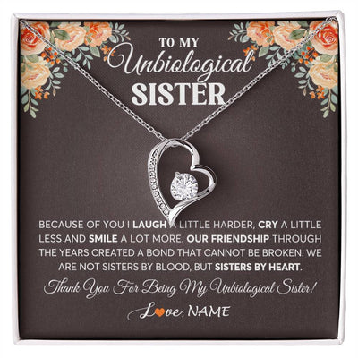 Forever Love Necklace 14K White Gold Finish | 1 | Personalized To My Unbiological Sister Necklace From Sister By Heart Sister Friendship Best Friend Birthday Christmas Customized Gift Box Message Card | siriusteestore