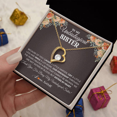 Forever Love Necklace 18K Yellow Gold Finish | 2 | Personalized To My Unbiological Sister Necklace From Sister By Heart Sister Friendship Best Friend Birthday Christmas Customized Gift Box Message Card | siriusteestore