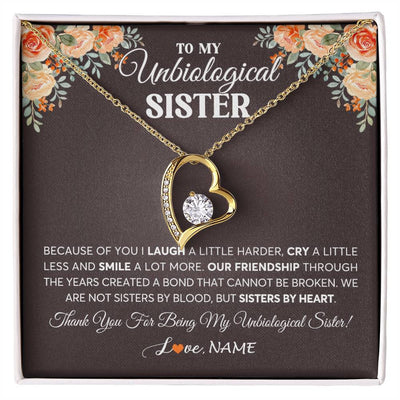 Forever Love Necklace 18K Yellow Gold Finish | 1 | Personalized To My Unbiological Sister Necklace From Sister By Heart Sister Friendship Best Friend Birthday Christmas Customized Gift Box Message Card | siriusteestore