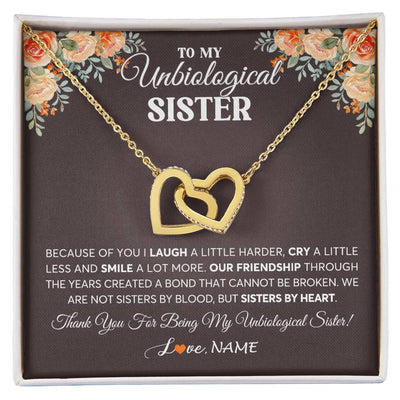 Interlocking Hearts Necklace 18K Yellow Gold Finish | 1 | Personalized To My Unbiological Sister Necklace From Sister By Heart Sister Friendship Best Friend Birthday Christmas Customized Gift Box Message Card | siriusteestore