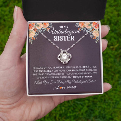 Love Knot Necklace 14K White Gold Finish | 2 | Personalized To My Unbiological Sister Necklace From Sister By Heart Sister Friendship Best Friend Birthday Christmas Customized Gift Box Message Card | siriusteestore