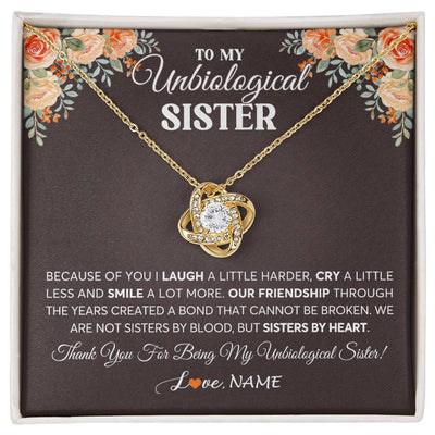Love Knot Necklace 18K Yellow Gold Finish | 1 | Personalized To My Unbiological Sister Necklace From Sister By Heart Sister Friendship Best Friend Birthday Christmas Customized Gift Box Message Card | siriusteestore