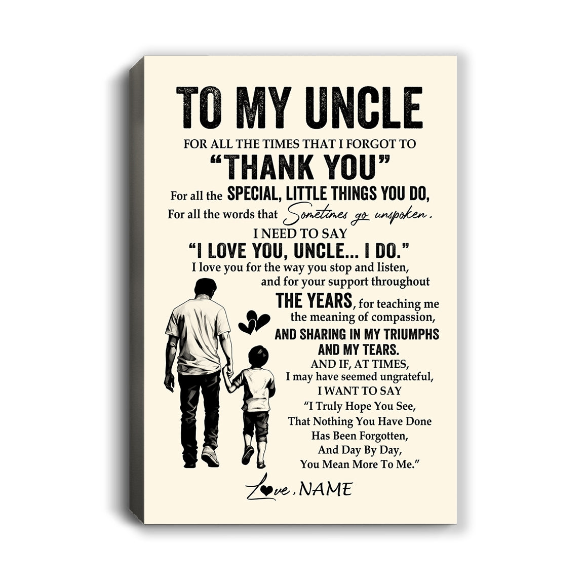 Personalized To My Uncle Canvas From Nephew For All The Times That I Forgot To Thank You Uncle Birthday Fathers Day Christmas Custom Wall Art Print Framed Canvas | siriusteestore
