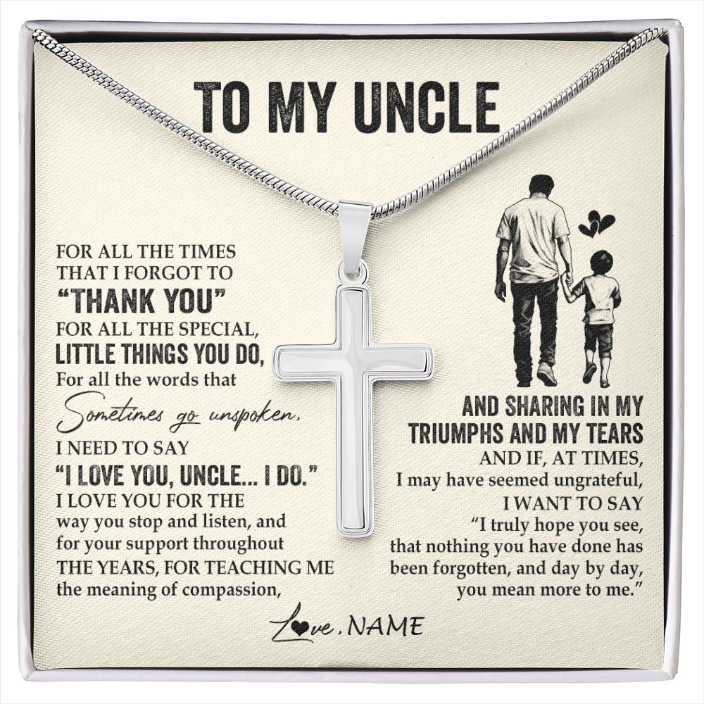 Stainless Cross Necklace Stainless Steel | 1 | Personalized To My Uncle Necklace From Nephew For All The Times That I Forgot To Thank You Birthday Fathers Day Christmas Customized Gift Box Message Card | siriusteestore