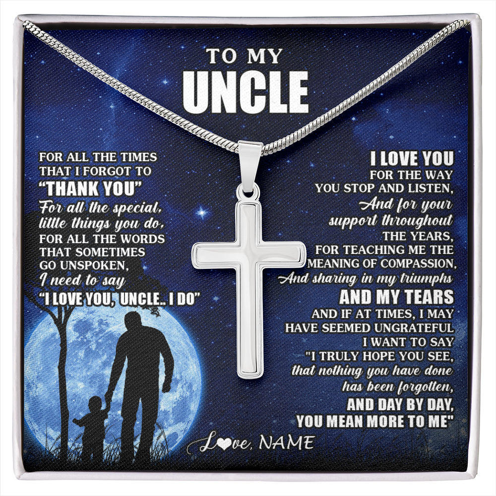 Stainless Cross Necklace Stainless Steel | 1 | Personalized To My Uncle Necklace From Nephew Niece Thank You Grateful Love Uncle Birthday Gifts Fathers Day Christmas Customized Gift Box Message Card | siriusteestore