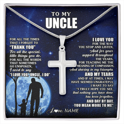 Stainless Cross Necklace Stainless Steel | 1 | Personalized To My Uncle Necklace From Nephew Niece Thank You Grateful Love Uncle Birthday Gifts Fathers Day Christmas Customized Gift Box Message Card | siriusteestore