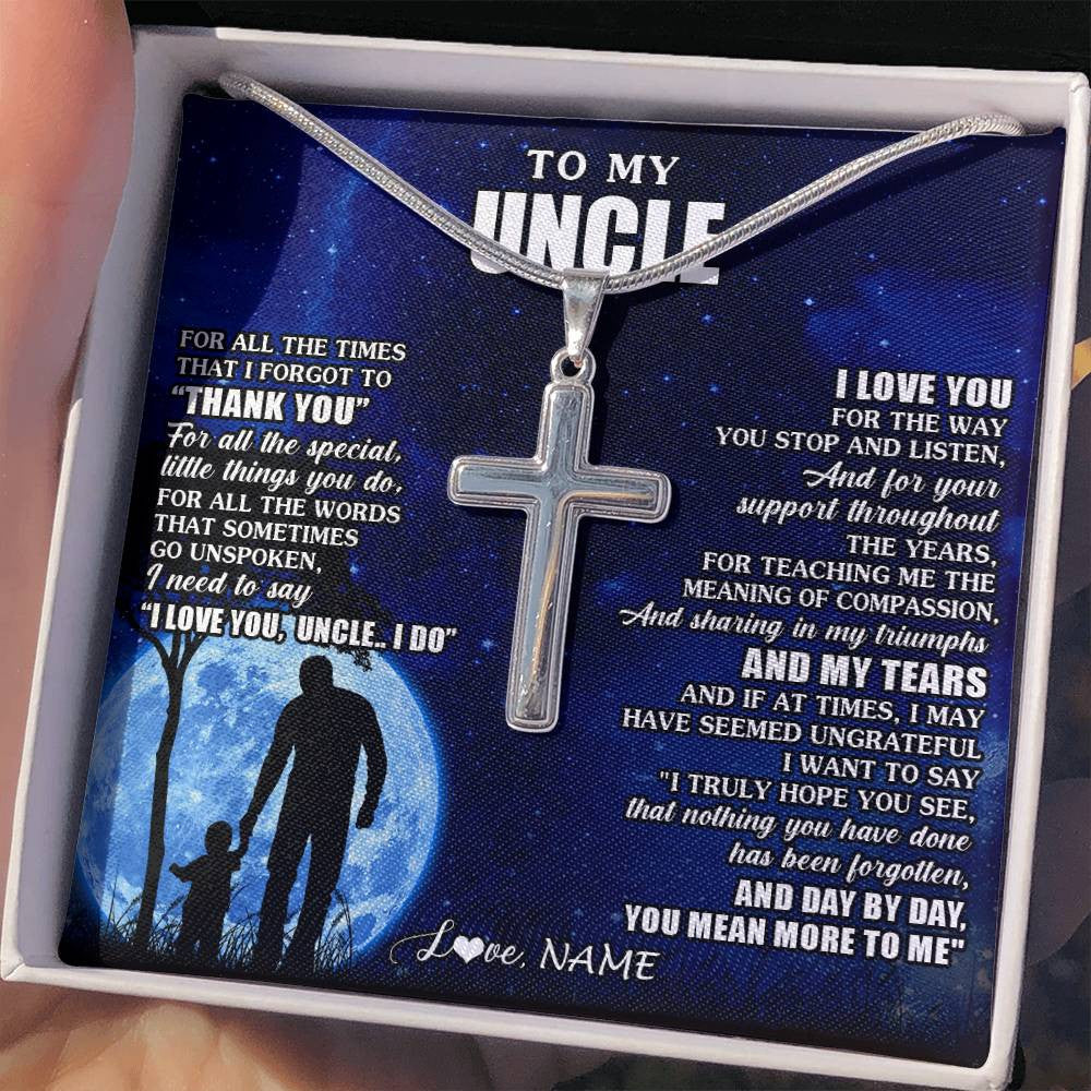 Stainless Cross Necklace Stainless Steel | 2 | Personalized To My Uncle Necklace From Nephew Niece Thank You Grateful Love Uncle Birthday Gifts Fathers Day Christmas Customized Gift Box Message Card | siriusteestore