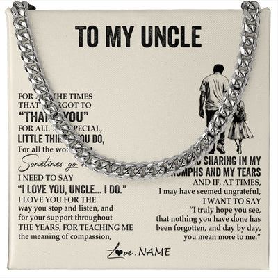 Cuban Link Chain Necklace Stainless Steel | 1 | Personalized To My Uncle Necklace From Niece For All The Times That I Forgot To Thank You Birthday Fathers Day Christmas Customized Gift Box Message Card | siriusteestore