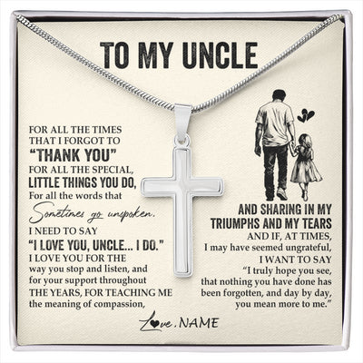 Stainless Cross Necklace Stainless Steel | 1 | Personalized To My Uncle Necklace From Niece For All The Times That I Forgot To Thank You Birthday Fathers Day Christmas Customized Gift Box Message Card | siriusteestore