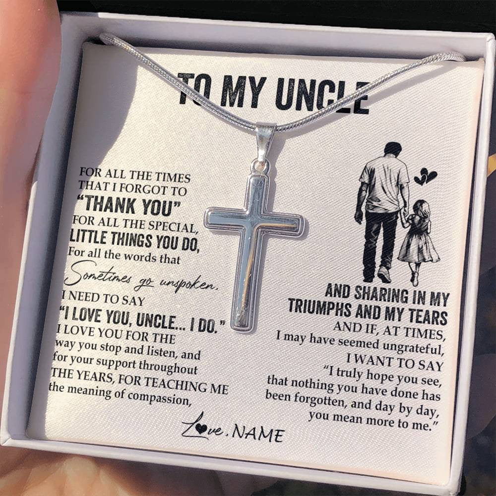 Stainless Cross Necklace Stainless Steel | 2 | Personalized To My Uncle Necklace From Niece For All The Times That I Forgot To Thank You Birthday Fathers Day Christmas Customized Gift Box Message Card | siriusteestore