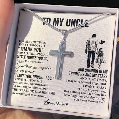 Stainless Cross Necklace Stainless Steel | 2 | Personalized To My Uncle Necklace From Niece For All The Times That I Forgot To Thank You Birthday Fathers Day Christmas Customized Gift Box Message Card | siriusteestore
