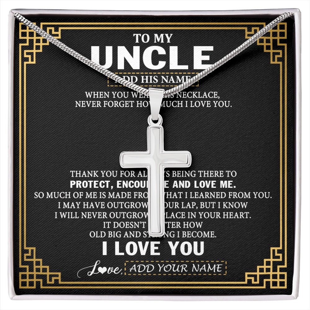 Stainless Cross Necklace Stainless Steel | 1 | Personalized To My Uncle Necklace Gift From Niece Nephew I Love You Protect Encourage Love Uncle Gifts For Men Birthday Fathers Day Gift Box Message Card | https://siriusteestore.
