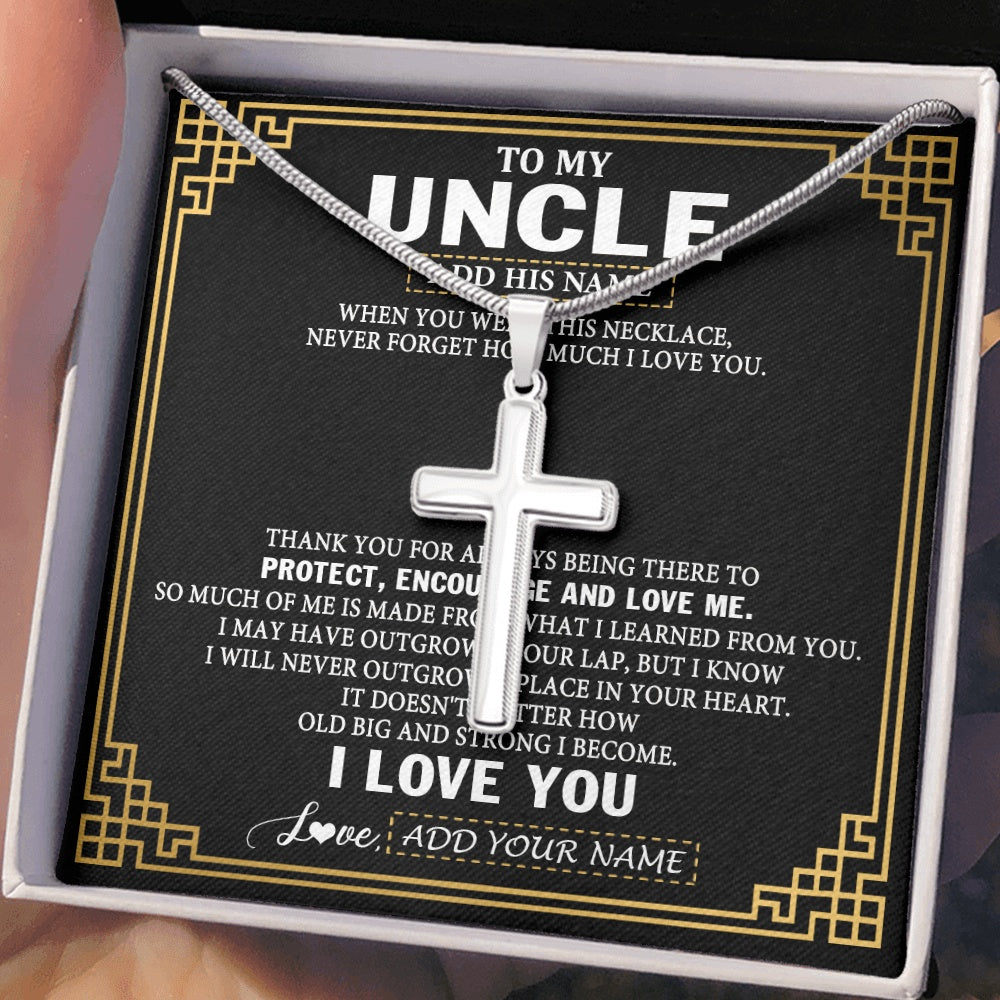 Stainless Cross Necklace Stainless Steel | 2 | Personalized To My Uncle Necklace Gift From Niece Nephew I Love You Protect Encourage Love Uncle Gifts For Men Birthday Fathers Day Gift Box Message Card | https://siriusteestore.