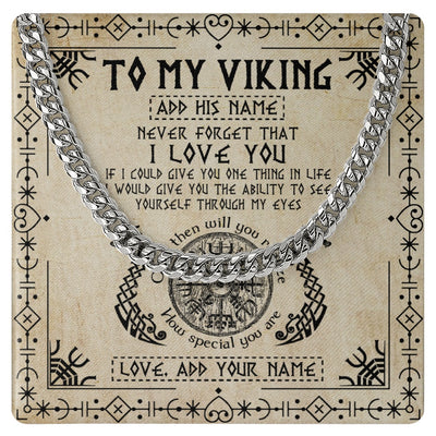 Cuban Link Chain Necklace Stainless Steel | 1 | Personalized To My Viking Necklace For Men I Love You Jewelry Gifts Him Husband Son On Valentines Fathers Day Birthday Christmas Custom Gift Box Message Card | https://siriusteestore.