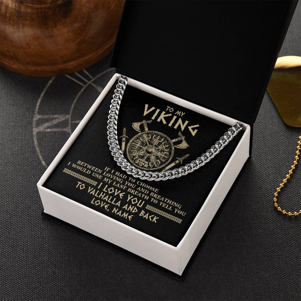 Cuban Link Chain Necklace Stainless Steel | 2 | Personalized To My Viking Necklace Husband From Wife I Love You To Valhalla Husband Fiancee Boyfriend Men Birthday Anniversary Day Customized Gift Box Message Card | siriusteestore