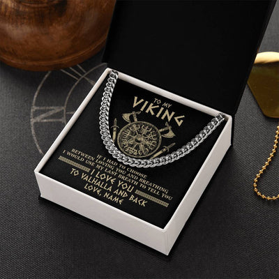 Cuban Link Chain Necklace Stainless Steel | 2 | Personalized To My Viking Necklace Husband From Wife I Love You To Valhalla Husband Fiancee Boyfriend Men Birthday Anniversary Day Customized Gift Box Message Card | siriusteestore