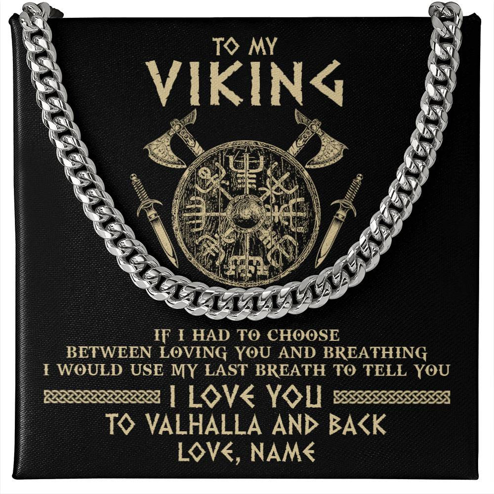 Cuban Link Chain Necklace Stainless Steel | 1 | Personalized To My Viking Necklace Husband From Wife I Love You To Valhalla Husband Fiancee Boyfriend Men Birthday Anniversary Day Customized Gift Box Message Card | siriusteestore